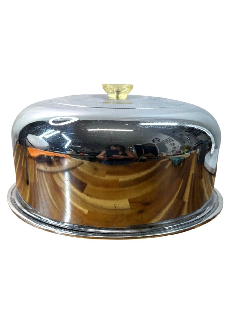 Vintage Mid-Century Modern Chrome Cake Dome and Tray Set.